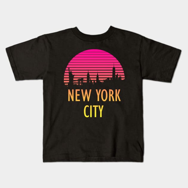 New York City 80s Tropical Sunset Kids T-Shirt by Nerd_art